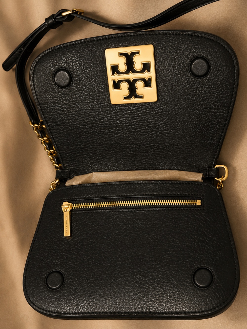 Tory Burch Black Leather Mini Crossbody with Gold Logo vintage - Picture 3 of 4